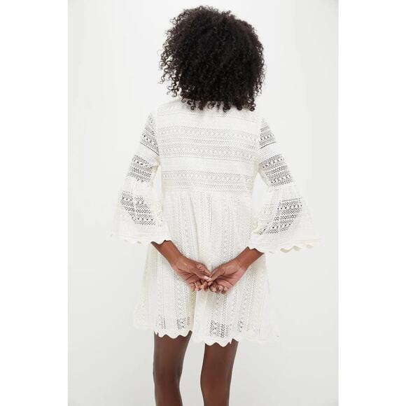 Pomander Place Tuckernuck Mini Dress Small Ivory Crochet Lace Bell Sleeve Boho - Picture 12 of 13